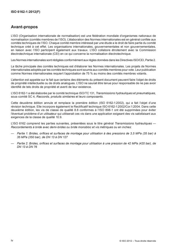 ISO 6162-1:2012 ISO 6162-1:2012 - Transmissions hydrauliques -- Raccordements a bride avec demi-brides ou bride monobloc et vis métriques ou en inches - Page 4 preview