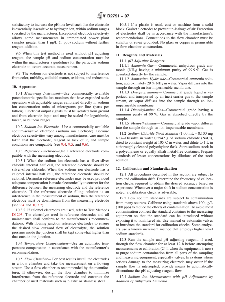 ASTM D2791-07 - Standard Test Method for On-line Determination of Sodium in Water