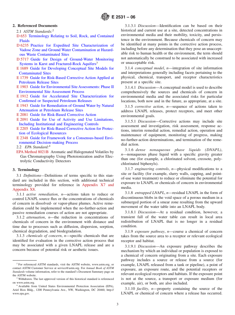 ASTM E2531-06 - Standard Guide for Development of Conceptual Site Models and Remediation Strategies for Light Nonaqueous-Phase Liquids Released to the Subsurface