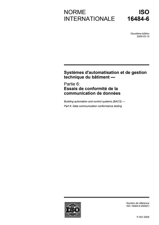 ISO 16484-6:2009 - Systemes d'automatisation et de gestion technique du bâtiment