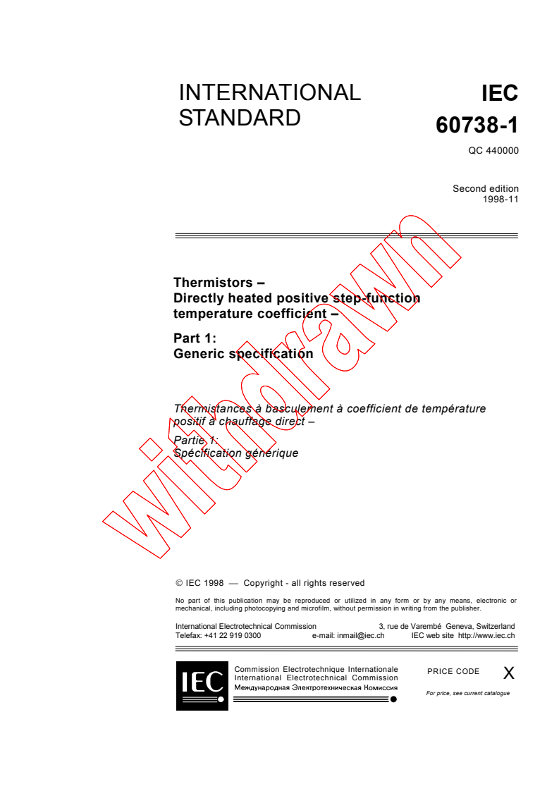 IEC 60738-1:1998 - Thermistors - Directly heated positive step-function temperature coefficient - Part 1: Generic specification
Released:11/27/1998
Isbn:2831845831