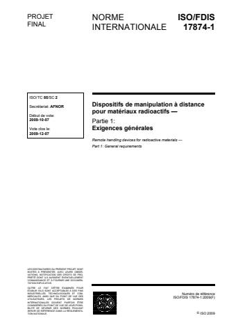 ISO 17874-1:2010 - Dispositifs de manipulation a distance pour matériaux radioactifs