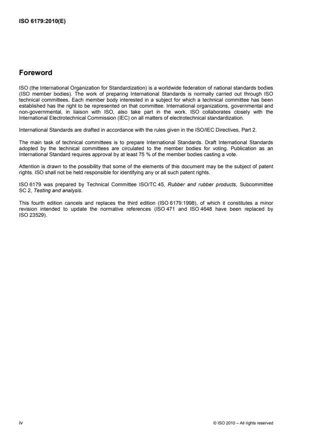 ISO 6179:2010 ISO 6179:2010 - Rubber, vulcanized or thermoplastic -- Rubber sheets and rubber-coated fabrics -- Determination of transmission rate of volatile liquids (gravimetric technique) - Page 4 preview