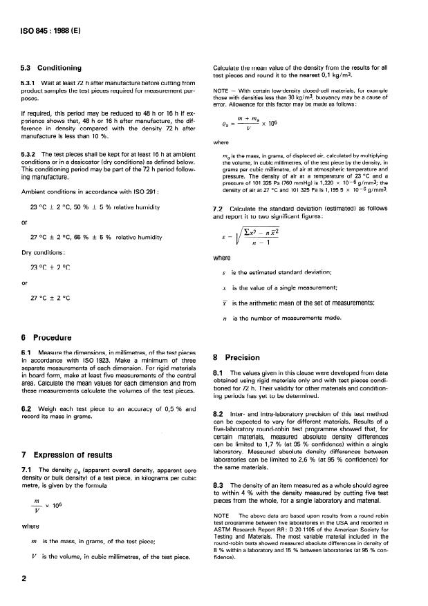 SIST ISO 845:1996 ISO 845:1988 - Cellular plastics and rubbers -- Determination of apparent (bulk) density - Page 4 preview
