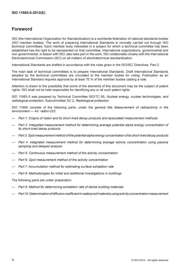 ISO 11665-5:2012 ISO 11665-5:2012 - Measurement of radioactivity in the environment -- Air: radon-222 - Page 4 preview