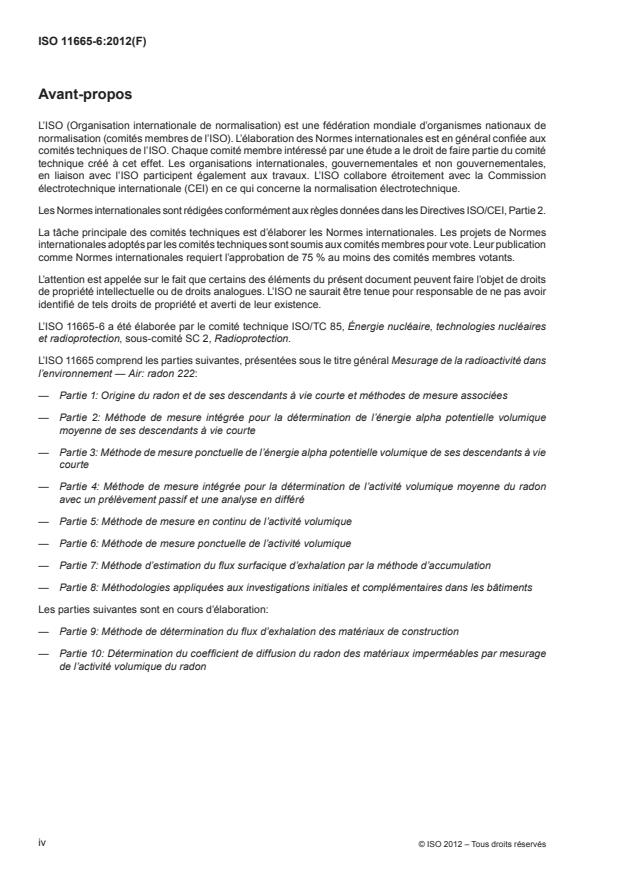 ISO 11665-6:2012 ISO 11665-6:2012 - Mesurage de la radioactivité dans l'environnement -- Air: radon 222 - Page 4 preview