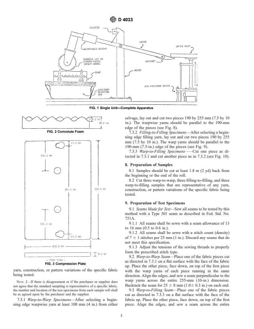 ASTM D4033-92 - Standard Test Method for Resistance to Yarn Slippage at the Sewn Seam in Upholstery Fabrics (Dynamic Fatigue Method) (Withdrawn 2001)