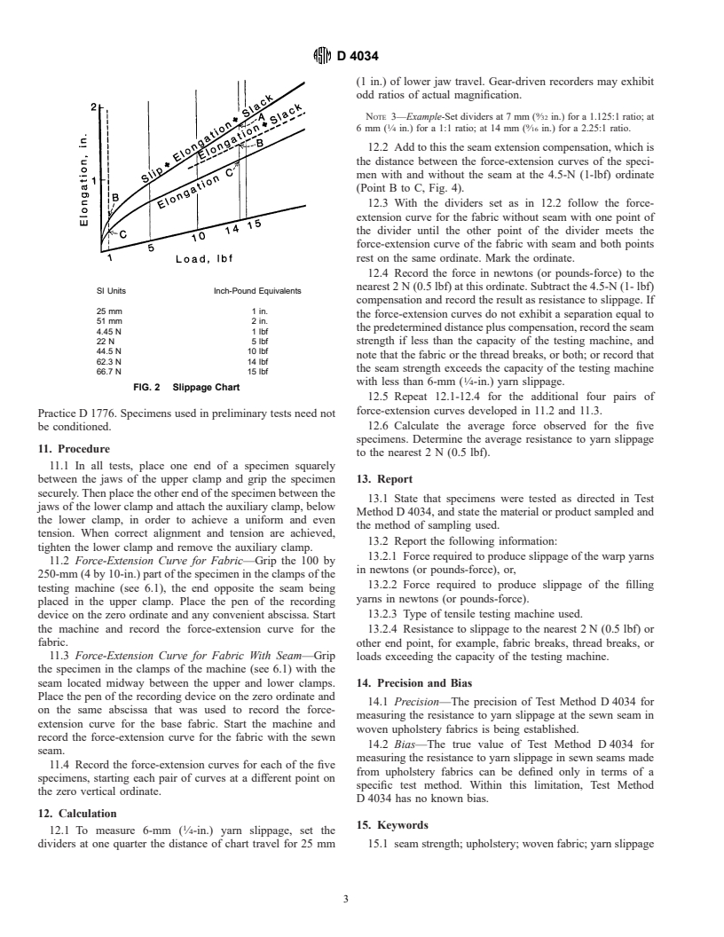 ASTM D4034-92 - Standard Test Method for Resistance to Yarn Slippage at the Sewn Seam in Woven Upholstery Fabrics (Withdrawn 2001)