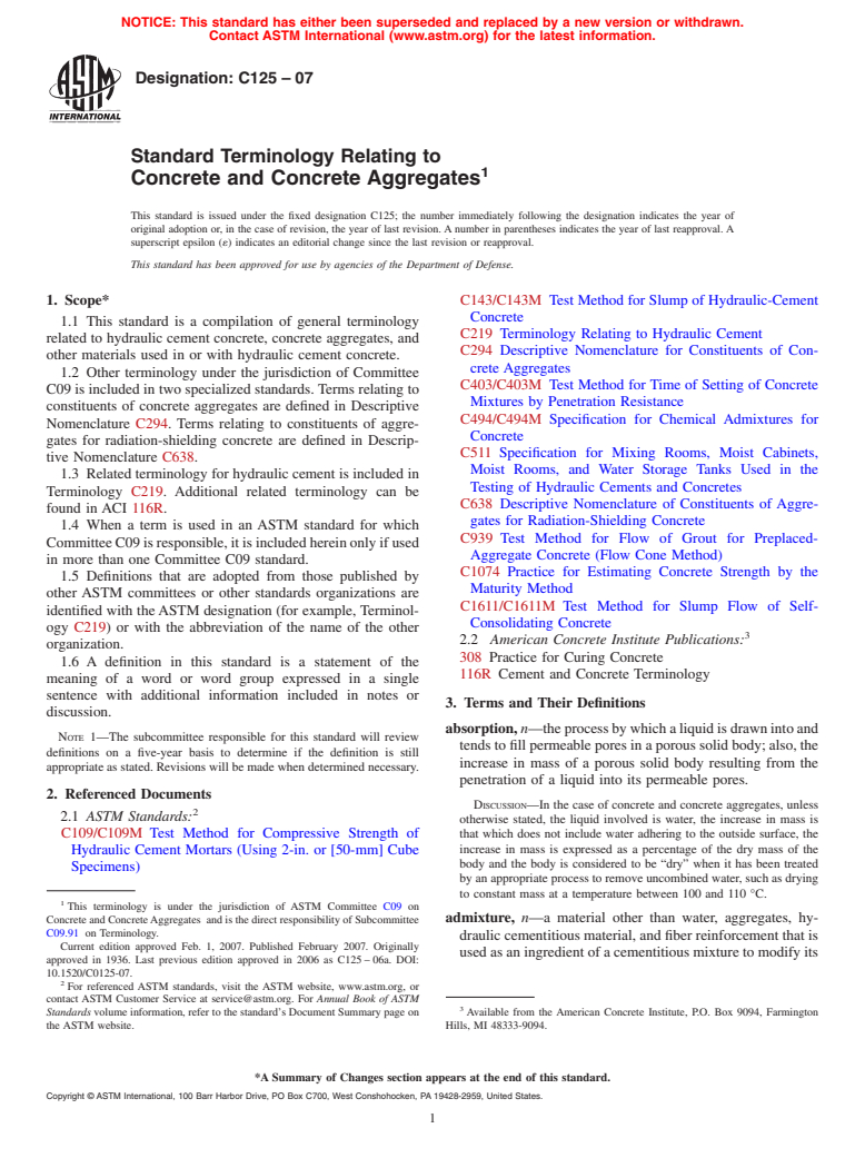 ASTM C125-07 - Standard Terminology Relating to Concrete and Concrete Aggregates