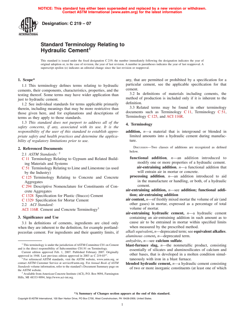 ASTM C219-07 - Standard Terminology Relating to Hydraulic Cement