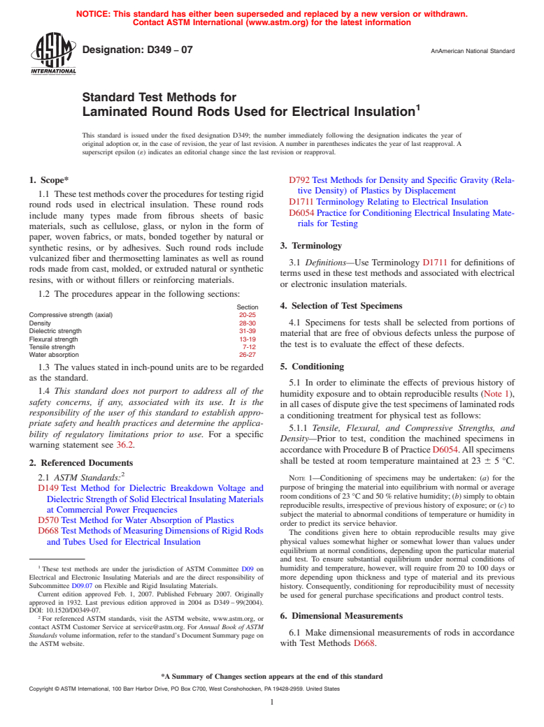 ASTM D349-07 - Standard Test Methods for Laminated Round Rods Used for Electrical Insulation