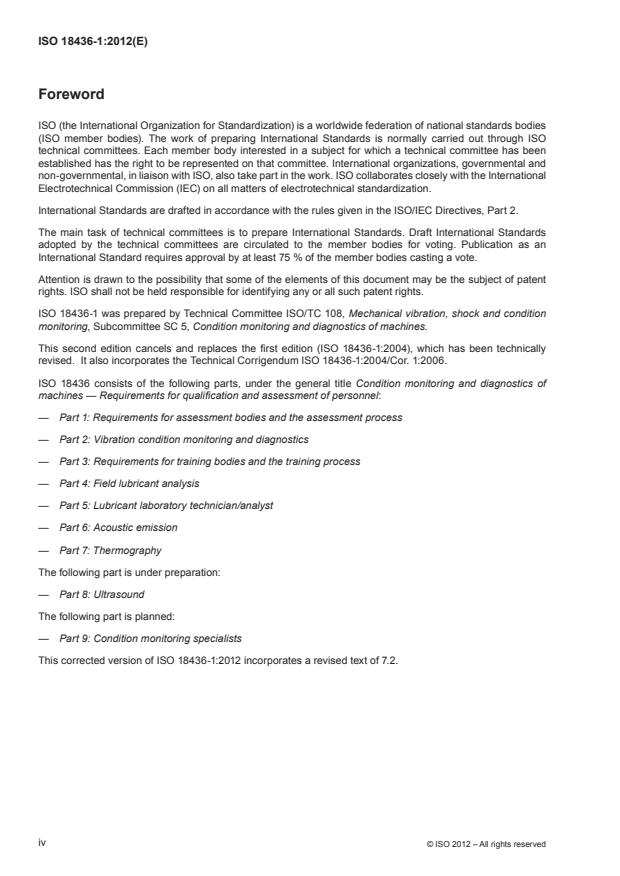 ISO 18436-1:2012 ISO 18436-1:2012 - Condition monitoring and diagnostics of machines -- Requirements for qualification and assessment of personnel - Page 4 preview