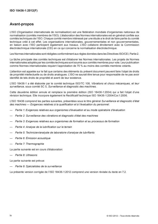 ISO 18436-1:2012 ISO 18436-1:2012 - Surveillance et diagnostic d'état des machines -- Exigences relatives à la qualification et à l'évaluation du personnel - Page 4 preview