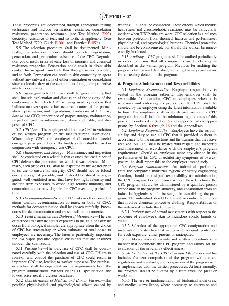 ASTM F1461-07 - Standard Practice for Chemical Protective Clothing Program