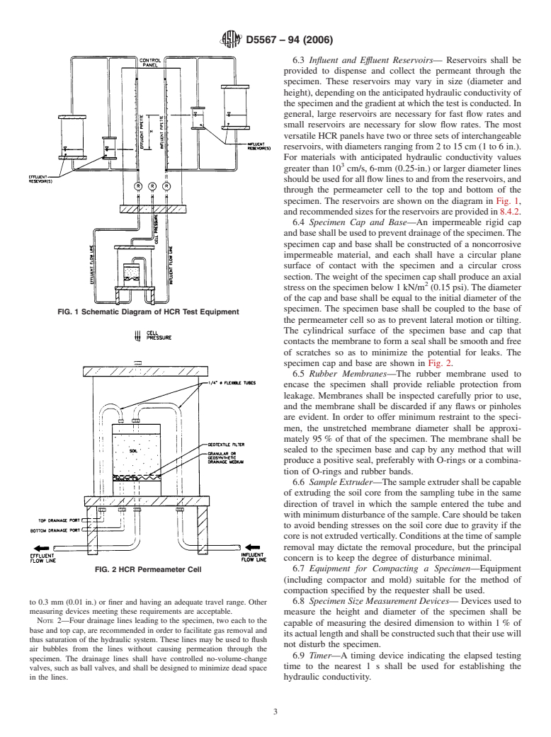 ASTM D5567-94(2006) - Standard Test Method for Hydraulic Conductivity Ratio (HCR) Testing of Soil/Geotextile Systems