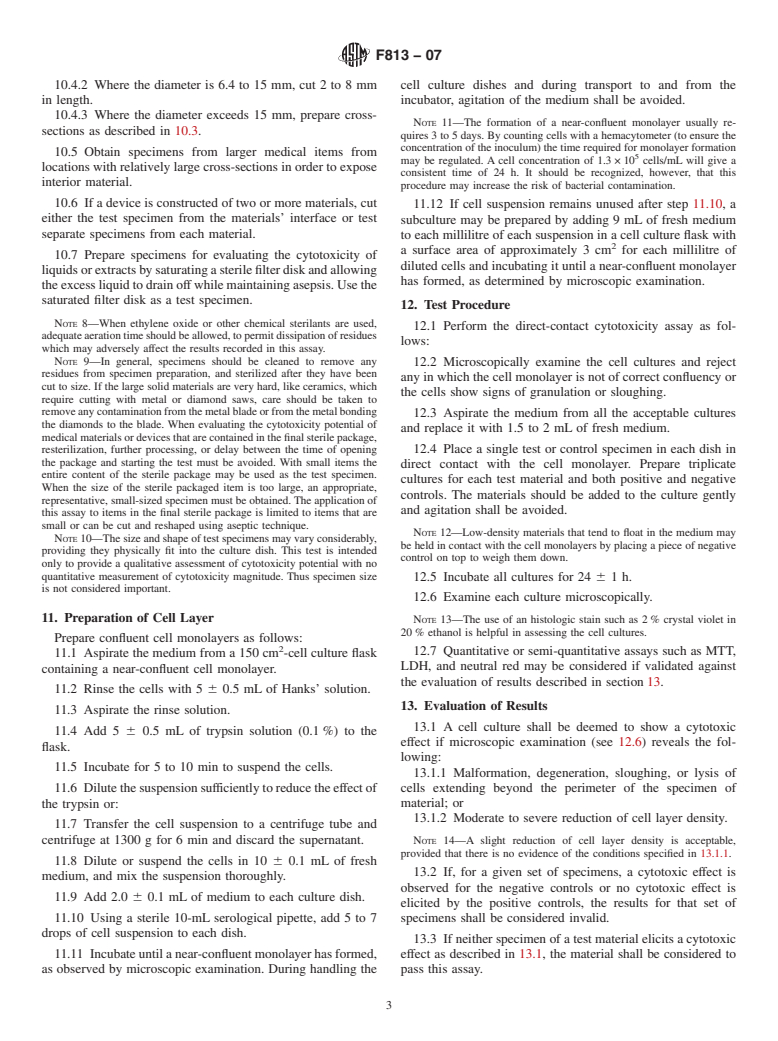 ASTM F813-07 - Standard Practice for Direct Contact Cell Culture Evaluation of Materials for Medical Devices