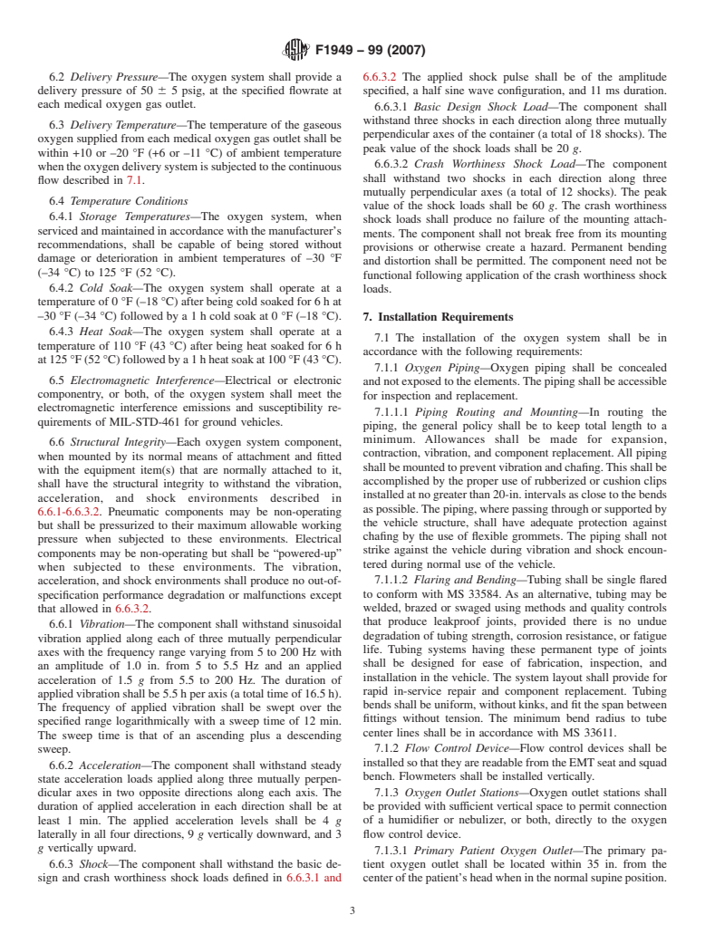 ASTM F1949-99(2007) - Standard Specification for Medical Oxygen Delivery Systems for EMS Ground Vehicles