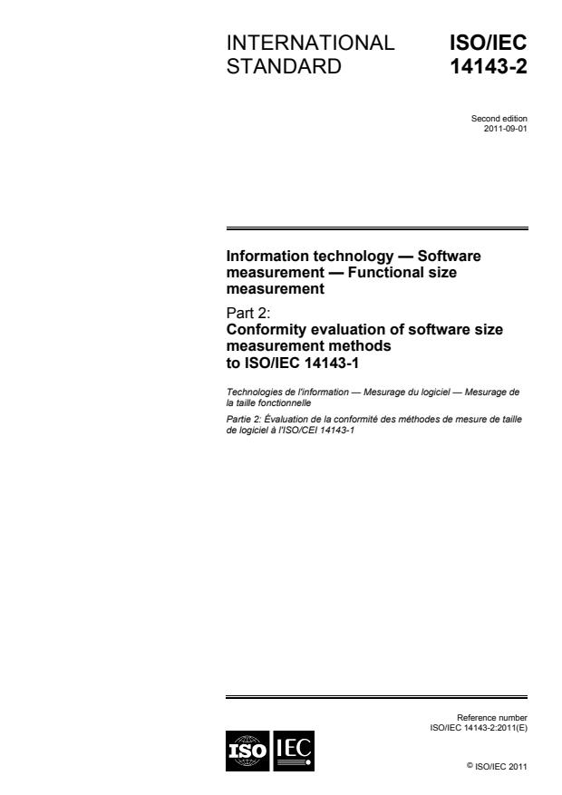 ISO/IEC 14143-2:2011 - Information technology -- Software measurement -- Functional size measurement