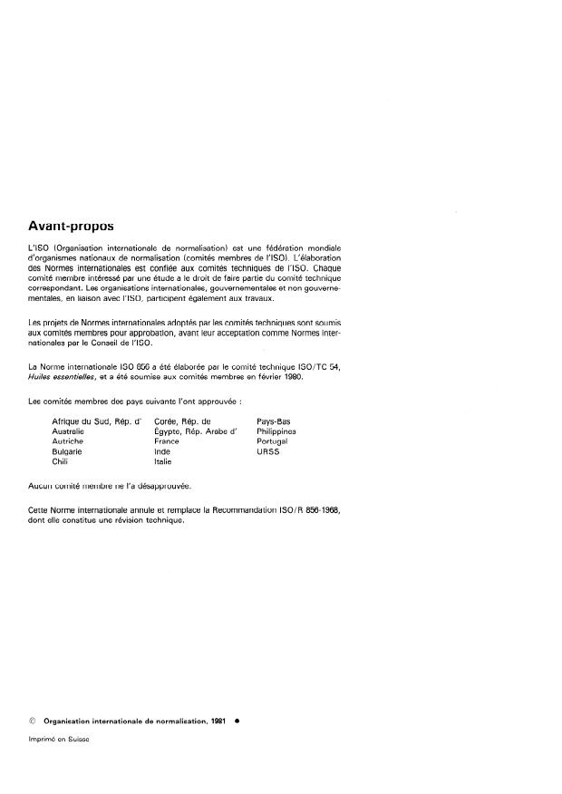 ISO 856:1981 ISO 856:1981 - Huile essentielle de menthe poivrée, France, Italie, Royaume-Uni et USA - Page 2 preview