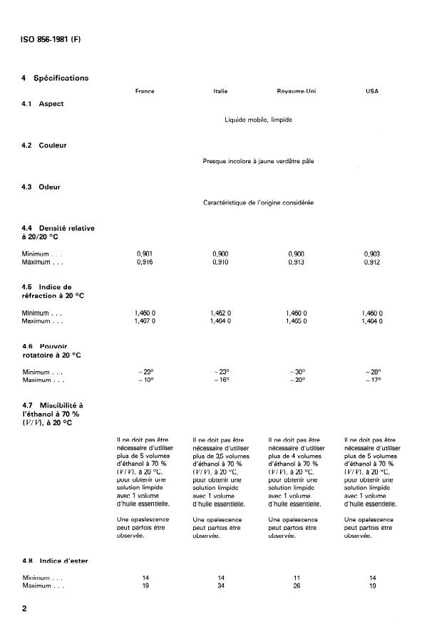 ISO 856:1981 ISO 856:1981 - Huile essentielle de menthe poivrée, France, Italie, Royaume-Uni et USA - Page 4 preview