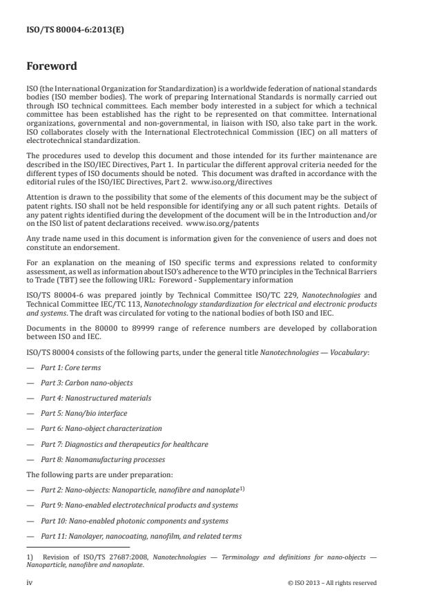 ISO/TS 80004-6:2013 ISO/TS 80004-6:2013 - Nanotechnologies -- Vocabulary - Page 4 preview