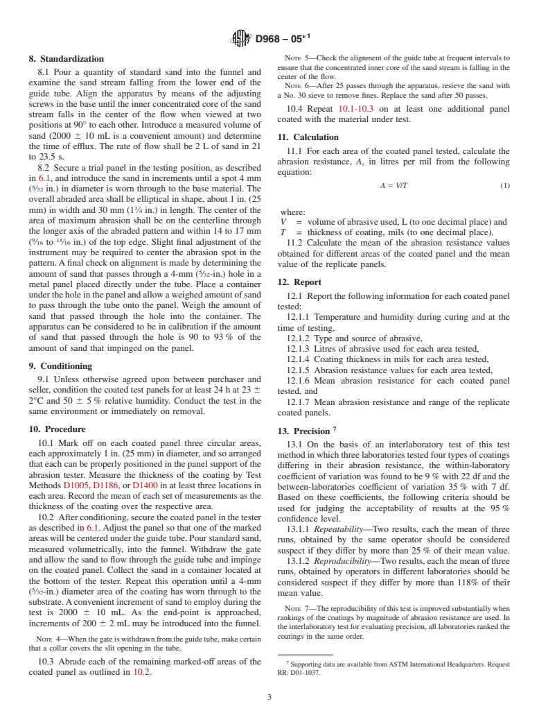 ASTM D968-05e1 - Standard Test Methods for Abrasion Resistance of Organic Coatings by Falling Abrasive