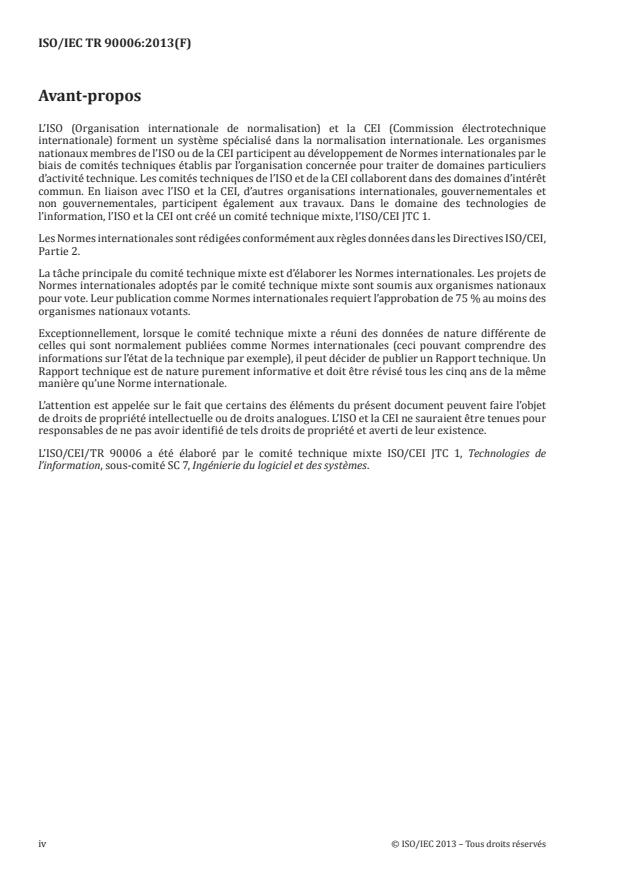 ISO/IEC TR 90006:2013 ISO/IEC TR 90006:2013 - Technologies de l'information -- Lignes directrices pour l'application de l'ISO 9001:2008 pour la gestion des services IT et son intégration a la norme ISO/CEI 20000-1:2011 - Page 4 preview