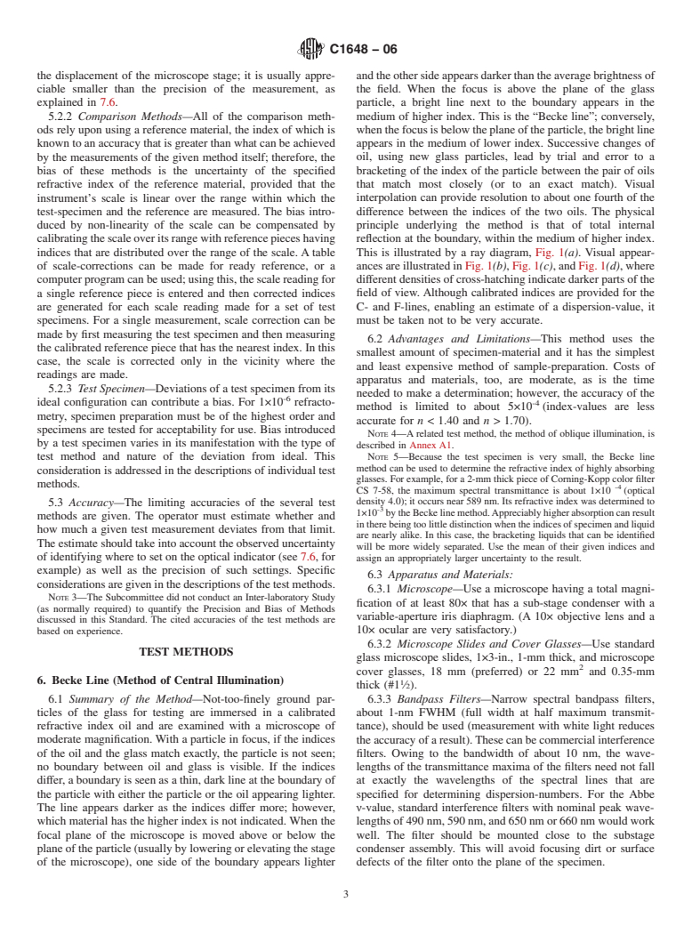 ASTM C1648-06 - Standard Guide for Choosing a Method for Determining the Index of Refraction and Dispersion of Glass