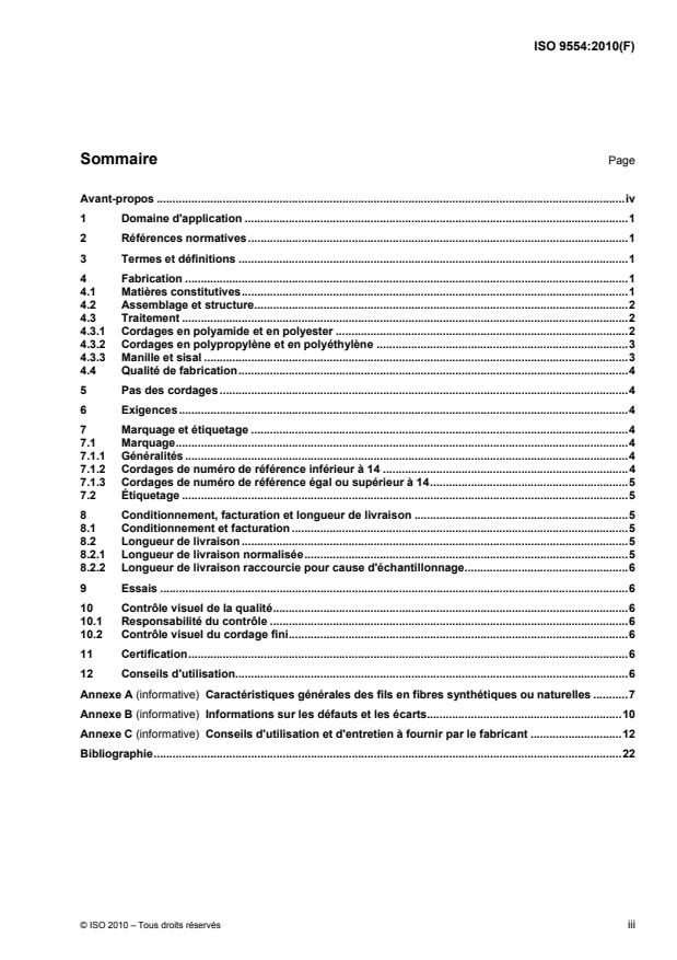 ISO 9554:2010 - Cordages en fibres -- Spécifications générales