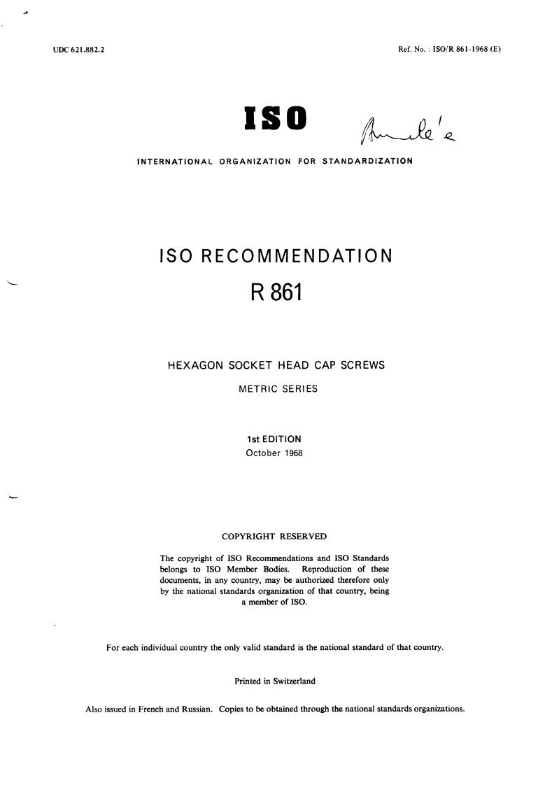 ISO/R 861:1968 - Withdrawal of ISO/R 861-1968
Released:10/1/1968