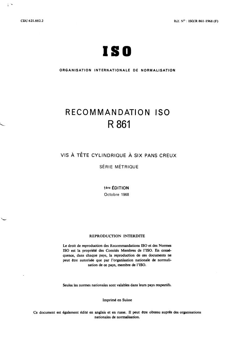 ISO/R 861:1968 - Withdrawal of ISO/R 861-1968
Released:10/1/1968