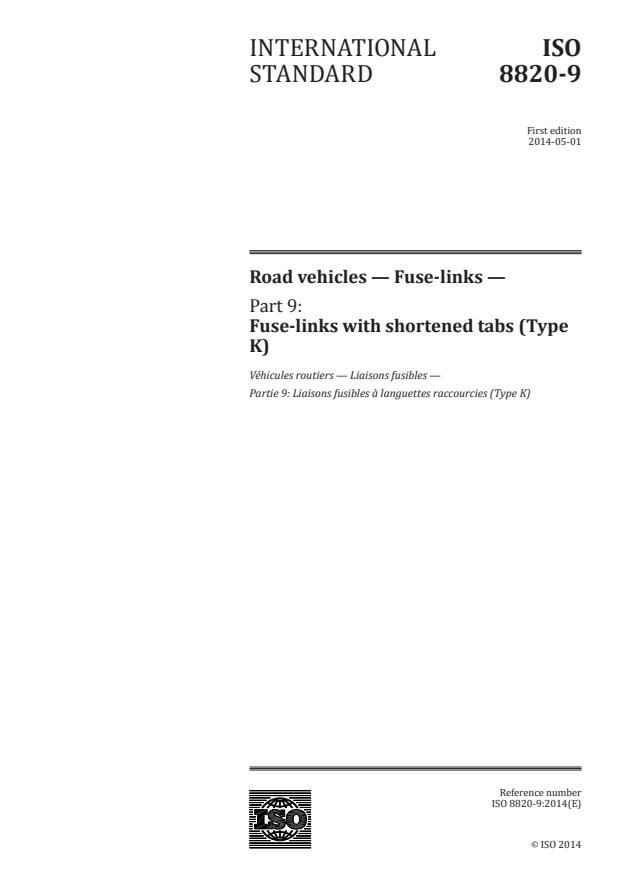 ISO 8820-9:2014 - Road vehicles -- Fuse-links