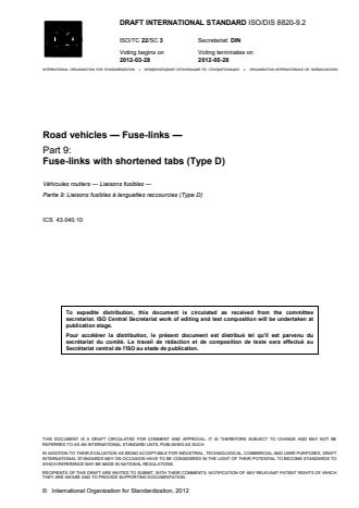 ISO 8820-9:2014 - Road vehicles -- Fuse-links