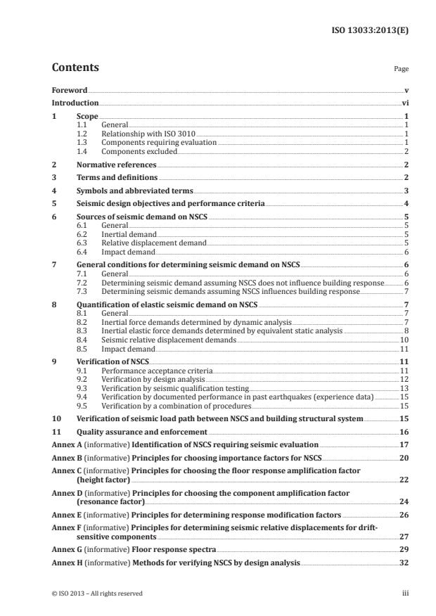 ISO 13033:2013 - Bases for design of structures -- Loads, forces and other actions -- Seismic actions on nonstructural components for building applications