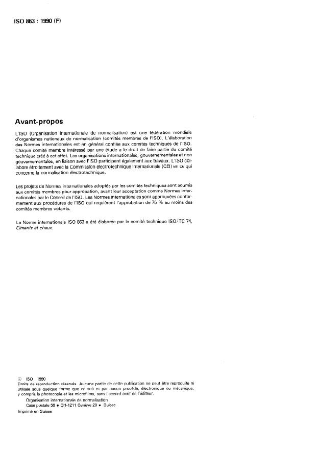 ISO 863:1990 ISO 863:1990 - Ciments -- Méthodes d'essai -- Essai de pouzzolanicité des ciments pouzzolaniques - Page 2 preview
