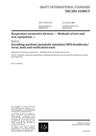 ISO 16900-5:2016 - Respiratory protective devices -- Methods of test and test equipment