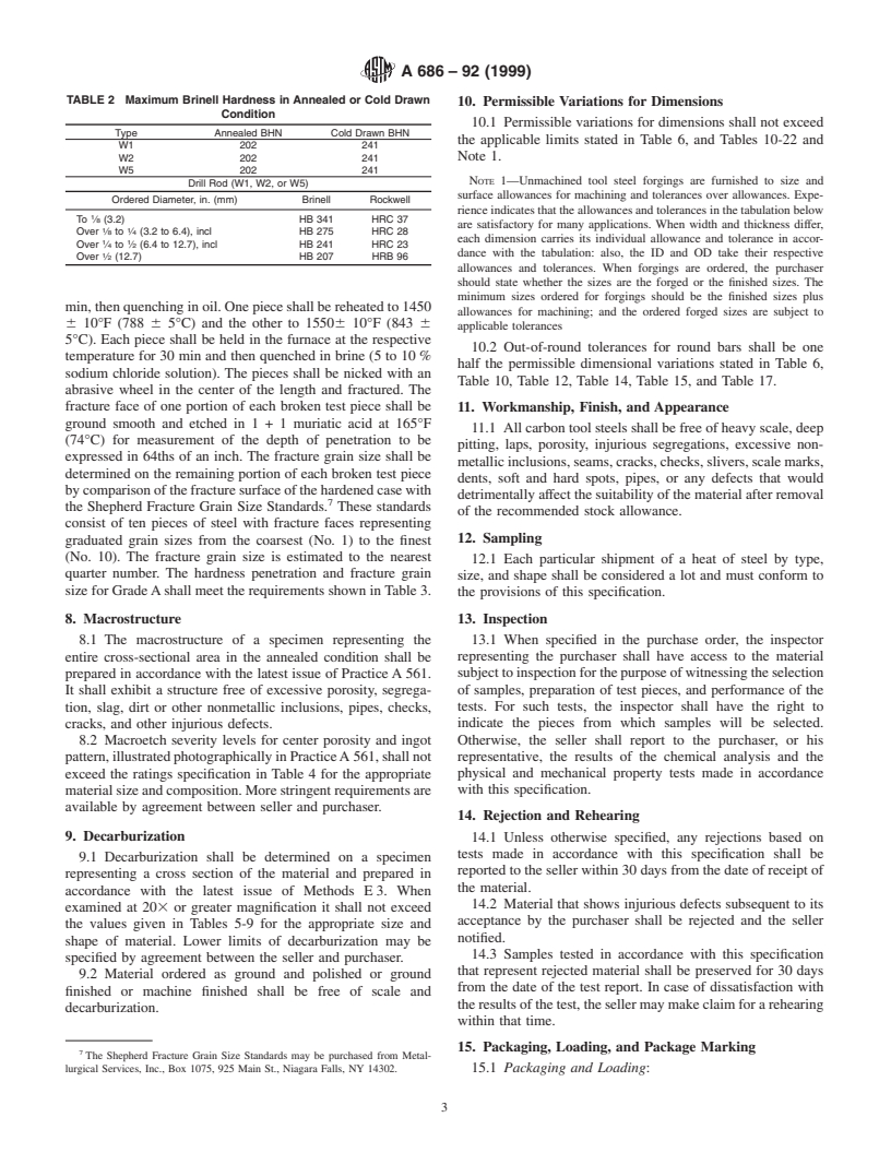 ASTM A686-92(1999) - Standard Specification for Tool Steel, Carbon