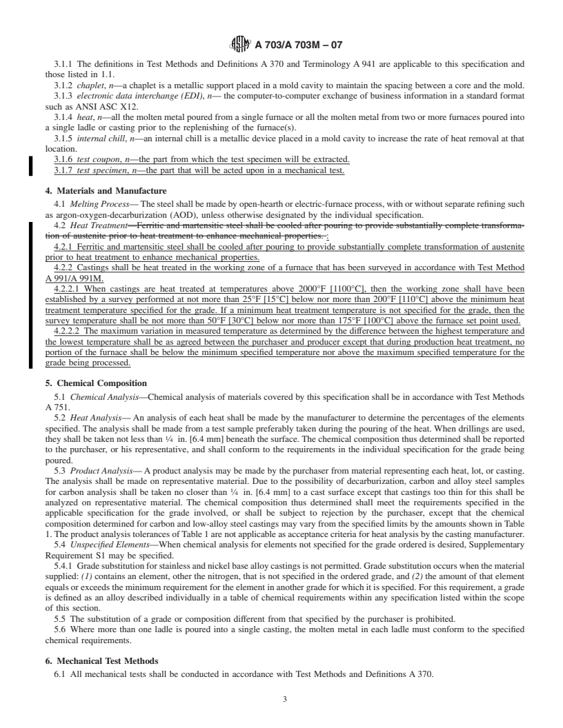 REDLINE ASTM A703/A703M-07 - Standard Specification for Steel Castings, General Requirements, for Pressure-Containing Parts