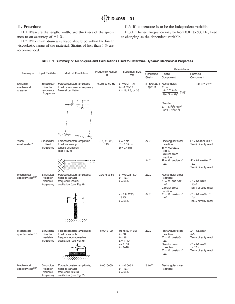 ASTM D4065-01 - Standard Practice for Plastics: Dynamic Mechanical Properties: Determination and Report of Procedures