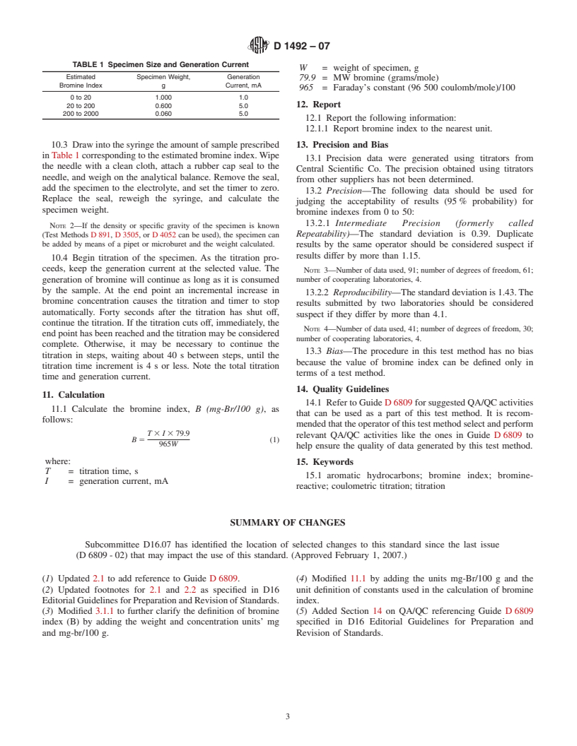 ASTM D1492-07 - Standard Test Method for Bromine Index of Aromatic Hydrocarbons by Coulometric Titration