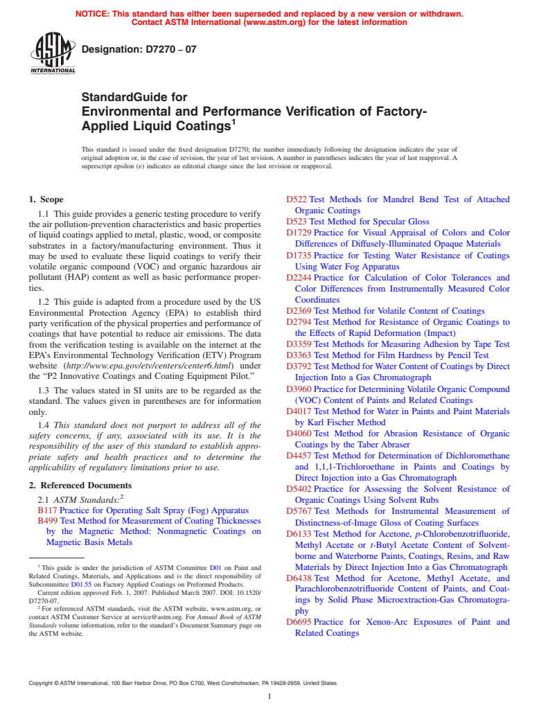 ASTM D7270-07 - Standard Guide for Environmental and Performance Verification of Factory-Applied Liquid Coatings