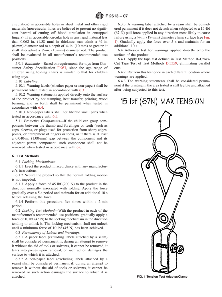 ASTM F2613-07 - Standard Consumer Safety Specification for Children's Folding Chairs