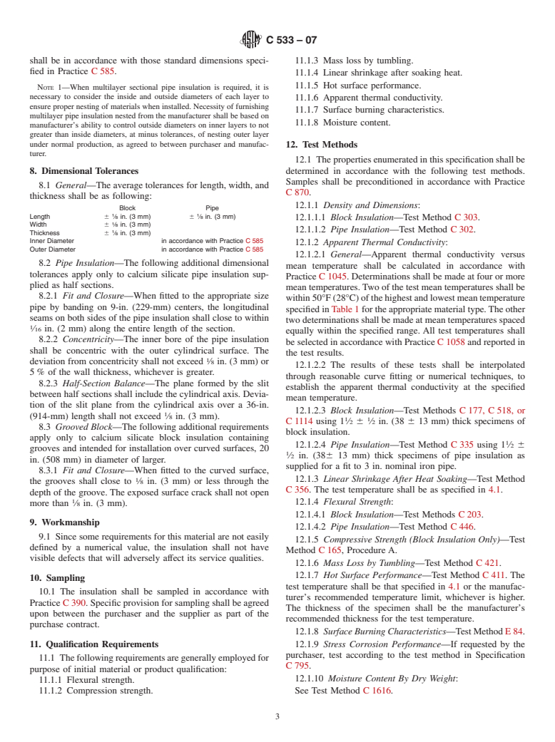 ASTM C533-07 - Standard Specification for Calcium Silicate Block and Pipe Thermal Insulation