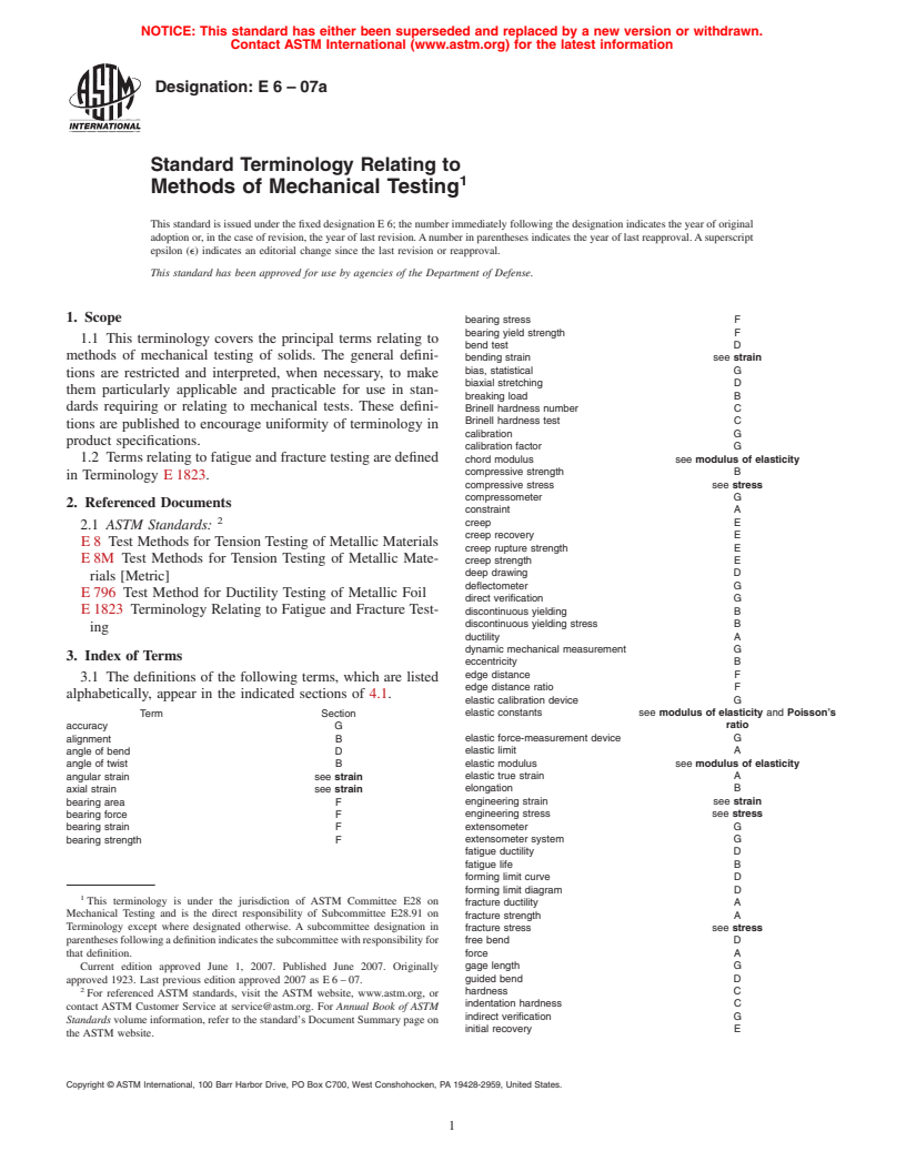 ASTM E6-07 - Standard Terminology Relating to Methods of Mechanical Testing