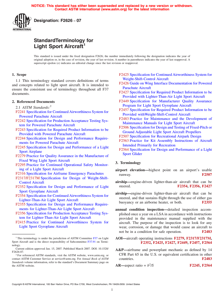 ASTM F2626-07 - Standard Terminology for Light Sport Aircraft