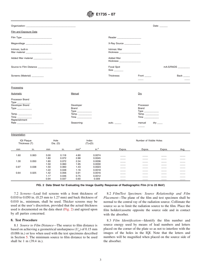 ASTM E1735-07 - Standard Test Method for Determining Relative Image Quality of Industrial Radiographic Film Exposed to X-Radiation from 4 to 25 MeV