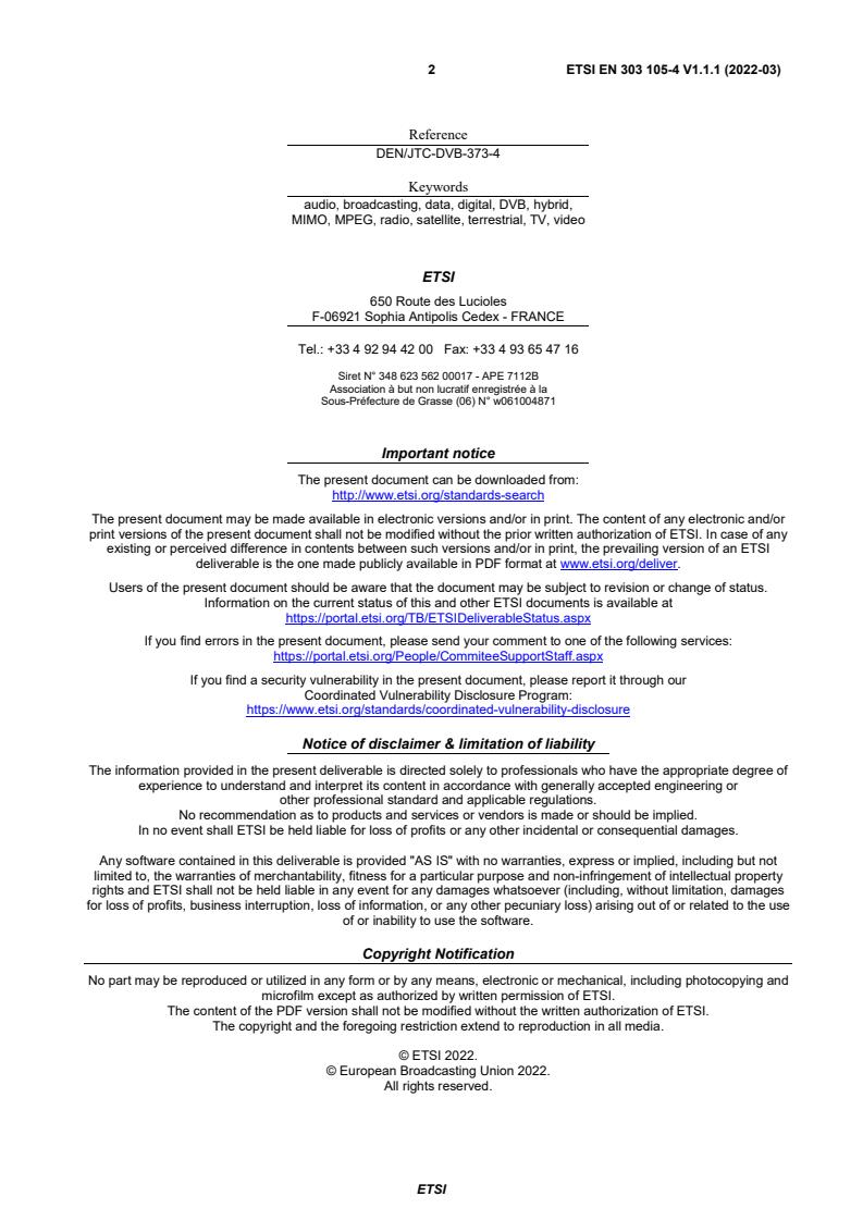 SIST EN 303 105-4 V1.1.1:2022 ETSI EN 303 105-4 V1.1.1 (2022-03) - Digital Video Broadcasting (DVB); Next Generation broadcasting system to Handheld, physical layer specification (DVB-NGH); Part 4: Hybrid MIMO Profile - Page 2 preview