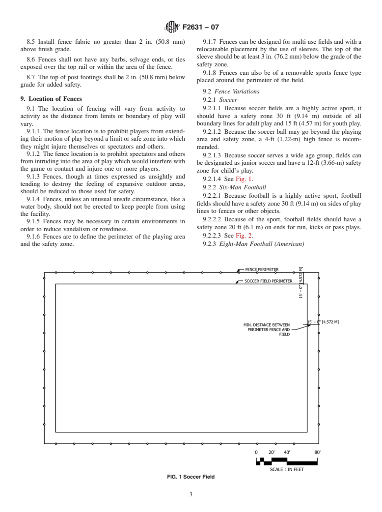 ASTM F2631-07 - Standard Practice for Installation of Chain-Link Fence for Outdoor Sports Fields, Sports Courts and Other Recreation Facilities (Withdrawn 2016)