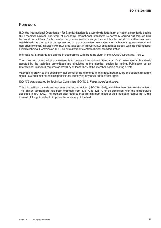 ISO 776:2011 - Pulps -- Determination of acid-insoluble ash