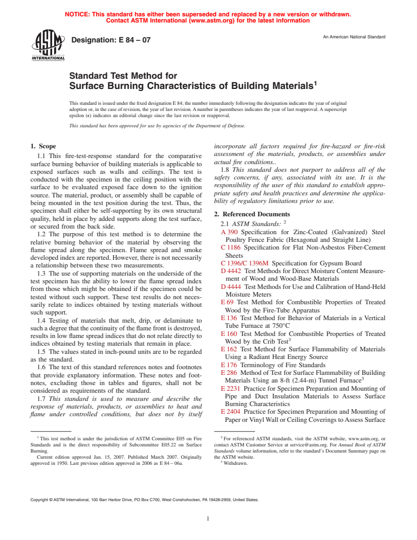 ASTM E84-07 - Standard Test Method for Surface Burning Characteristics of Building Materials